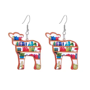 Pendientes colgantes de oveja estantería acrílico bonitos para mujer libro joyas nuevas