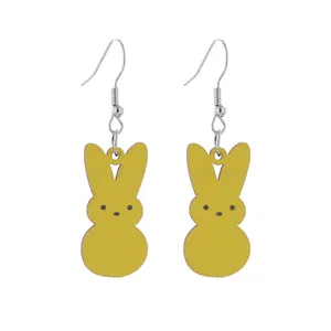 Niedliche gelbe Hase Holz Ohrringe für Damen, süße Osterfest Party Schmuck Geschenke.