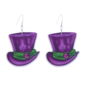 Karneval lila Zylinder Ohrringe Party Festival Kostüm Schmuck für Damen und Mädchen Zubehör.