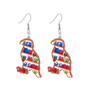 Lindos pendientes colgantes de acrílico con estantería para la escuela, regalos de joyería de libros.