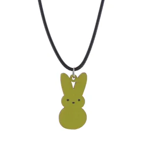 Süße Oster grüne Kaninchen Holz Anhänger Halskette, Mode Feiertag Party Schmuck Accessoire.
