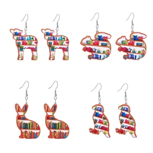 Pendientes de acrílico con estantería de animales, joyas de libros lindas para mujeres y niñas.