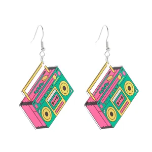 Retro Boombox Acrylic Dangling Earrings Colorful Vintage Radio Ear Pendants Jewelry