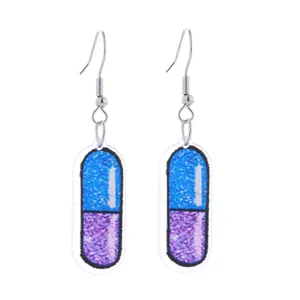 Blauwe paarse glinsterende capsule acryl oorbellen grappige party mode sieraden