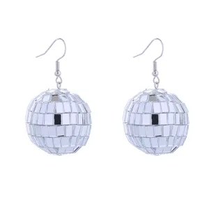 Orecchini a sfera disco argentati, orecchini pendenti specchio vintage anni 70 festa.
