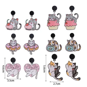Pendientes colgantes de acrílico de gato de dibujos animados, joyería de animales.