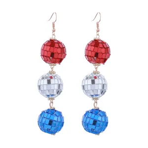 Lange rode witte en blauwe discobal hangende oorbellen voor dames feest festival sieraden.