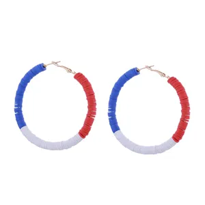 Rood wit blauw polymeer klei schijf kraal grote hoepel oorbellen statement sieraden