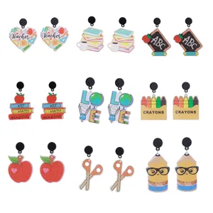 Colorful Acrylic Teacher Day Drop Earrings Creative School Supplies Crayon Book Apple Pencil Design Graduation Season Jewelry For Women