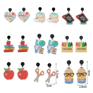 Teacher themed acrylic earrings set cute school supplies drop earrings for graduation party gifts