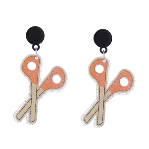 Fun scissor shape acrylic drop earrings, glitter colorful design for teachers and students.