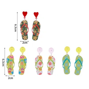 Summer beach acrylic flip-flop earrings, tropical floral and summer letter dangle earrings set for women.