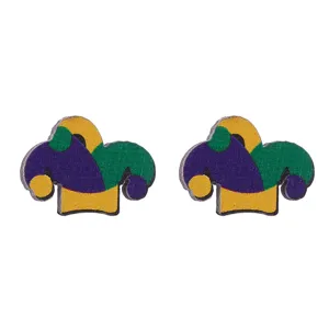 Σκουλαρίκια καρφωτά καπέλο γελωτοποιού Mardi Gras, πολύχρωμα κοσμήματα πάρτι καρναβαλιού.