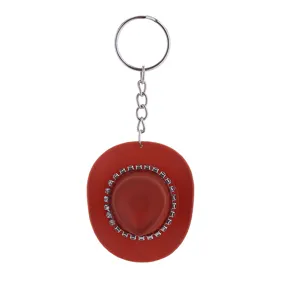 Rote Strass Cowboyhut Schlüsselanhänger Nahaufnahme, stilvoller Western Tasche Anhänger.