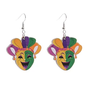 Karneval Harlekin Maske Holz Ohrringe festliche Party Schmuck hängende Ohrringe für Damen