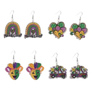 Mardi Gras Holz ohrringe Set Festival Party Narbe Regenbogen Lkw Ohrhänger Schmuck