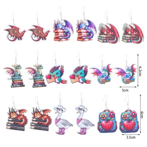 Cute fantasy dragon wooden earrings bookworm acrylic dangle earrings for school use