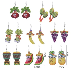 Mexikanische Party Holzohrringe süße Cartoon Obst Gemüse Cinco de Mayo Ohrhänger Schmuck