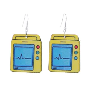 Orecchini pendenti in legno con monitor medico carini schermo ECG per donna