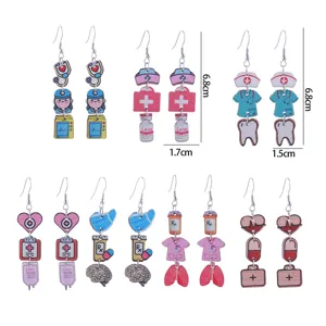 Cute nurse theme wooden dangle earrings, lightweight creative medical doctor jewelry gifts.