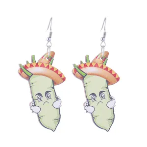 Lustige mexikanische Sombrero Gemüse Holz Ohrringe Damen Party Schmuck Geschenk
