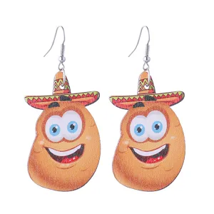 Lustige Cartoon Holz Ohrringe mit mexikanischem Sombrero Hut Design, süße leichte Ohrhänger.
