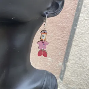 Nurse wooden dangle earrings, cute medical themed drop earrings for women and girls.