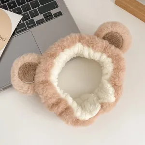 Bandeau de maquillage pelucheux ours mignon, bande de cheveux élastique large pour le visage.