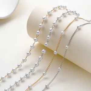 Catena di Perle Artificiali per Creazione Gioielli DIY Catena a Maglia Metallica in Ferro Rivestito di Rame Oro Argento per Collane Bracciali