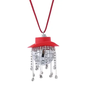 Rosa Cowboyhut Disco Kugel Auto Hängeornament für Rückspiegel süße Weihnachtsdeko