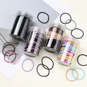 Jar Packed High Elastic Silk Hair Ties Solid Color Colorful Black Thin Hair Bands Geometric Commuter Everyday Women Hair Accessories