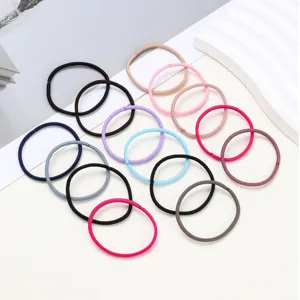 Close-up detail of colorful elastic hair ties, soft and durable basic hair bands for daily styling.