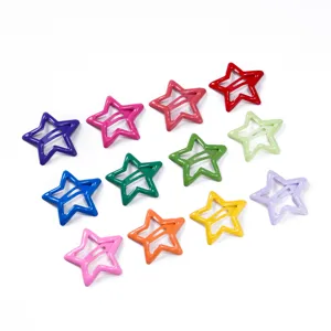 Colorful star snap hair clips set, cute hollow metal side clips for kids and women, vibrant colors.