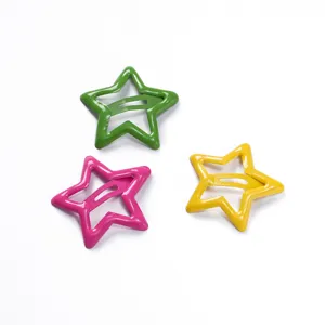 Cute colorful star hair clips for kids, enamel metal snap hair pins details accessories.