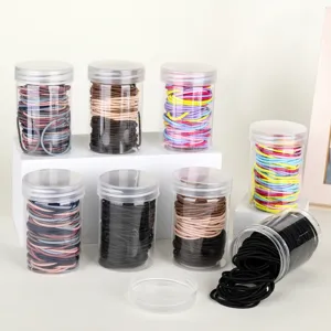 Clear canned hair ties set, high elasticity colorful rubber bands for daily styling use.