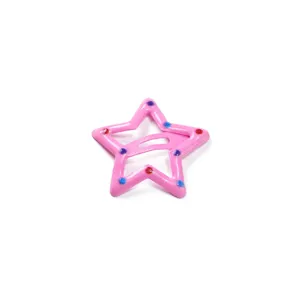 Cute pink star hair clip for kids, glossy metal snap BB clip with colorful polka dots.