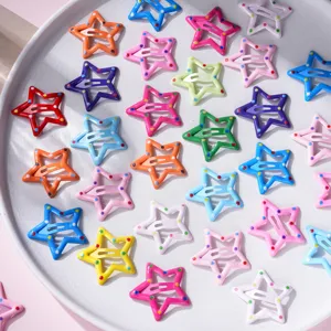 Colorful star hair clips for kids, cute hollow metal BB hairpins with sweet dots design.