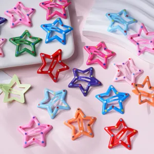 Colorful star hair clips for kids, cute metal BB clips, hollow design for daily styling.