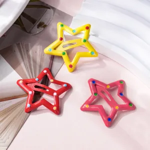 Colorful star hair clips, enamel metal BB clips for kids, cute fringe hair styling pins set.