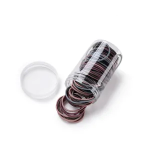 Clear canned elastic hair ties set featuring colorful thin rubber bands for daily styling.