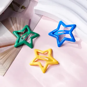 Colorful hollow star hair clips set, cute metal BB clip for kids daily hair styling.