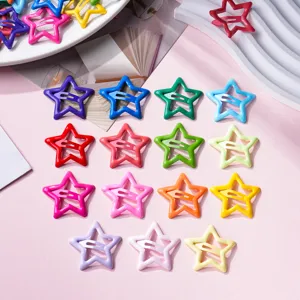 Close-up detail of colorful metal star hair clips, cute hair accessories for daily wear.
