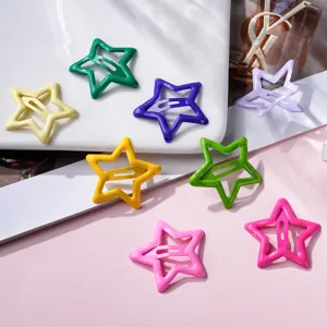Colorful metal star hair clips, cute hollow pentagram BB clips, fashion kids hair accessories.