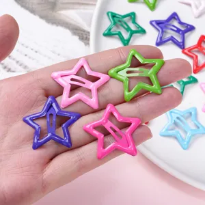 Colorful star hair clips detail view, cute metal BB clips for children hair styling