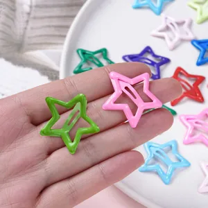 Colorful metal star hair clips for kids, cute hollow pentagram BB clips for daily cute styling.