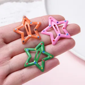 Cute colorful star metal hair clips with vibrant oil drop details for kids daily wear.