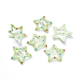 Cute pastel green star hair clips with colorful dots, metal hollow snap hair clip set.