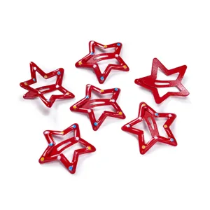 Cute red star hair clips with colorful dots, hollow metal BB clips for kids and cute hairstyles.