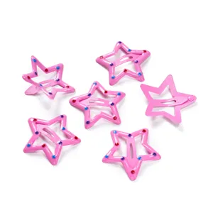 Pink star hair clips, cute hollow pentagram BB clips with colorful dots for kids styling.