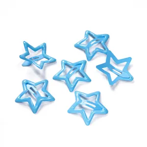 Blue star shaped snap hair clips cute hollow metal hair accessories for kids and girls